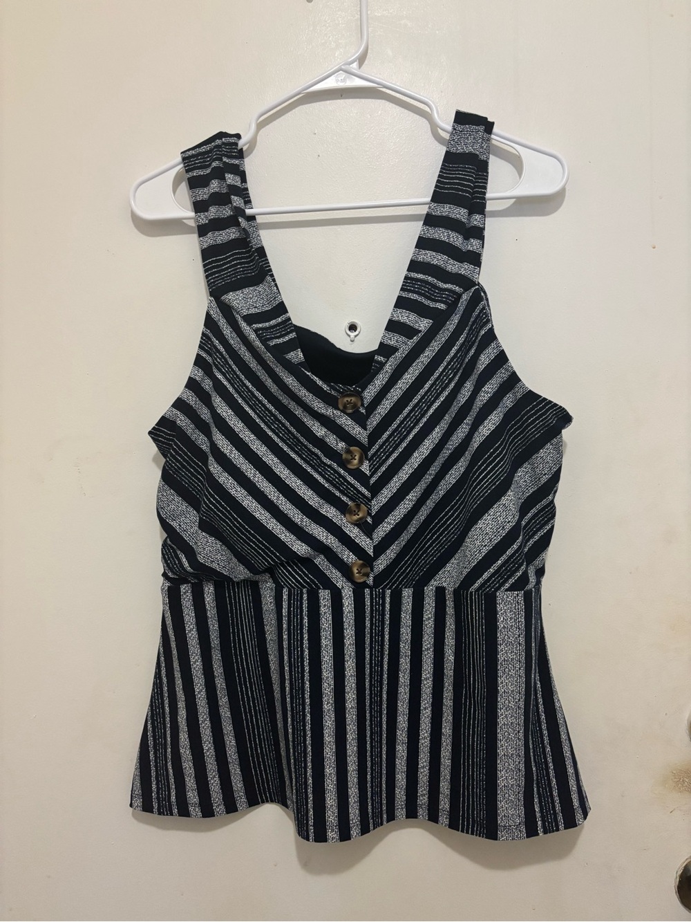 Navy & Light Blue Striped Peplum Tank Top | Sleeveless Button Front